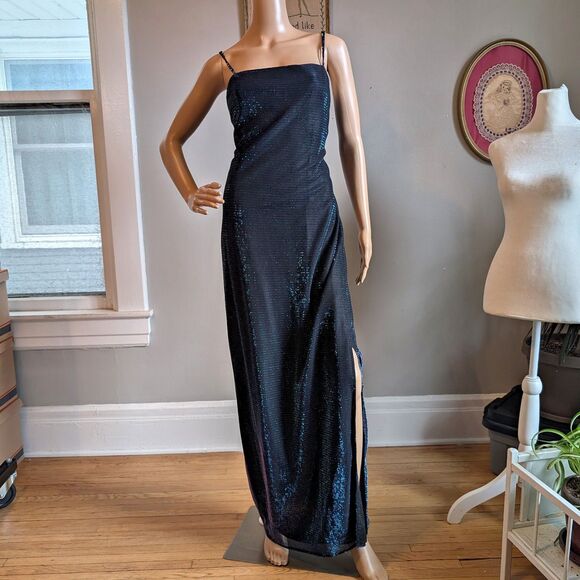 Vintage 1990s Jump Prom Dress Purple Metallic Whimsygoth Formal Slit Size 13 - Picture 14 of 15